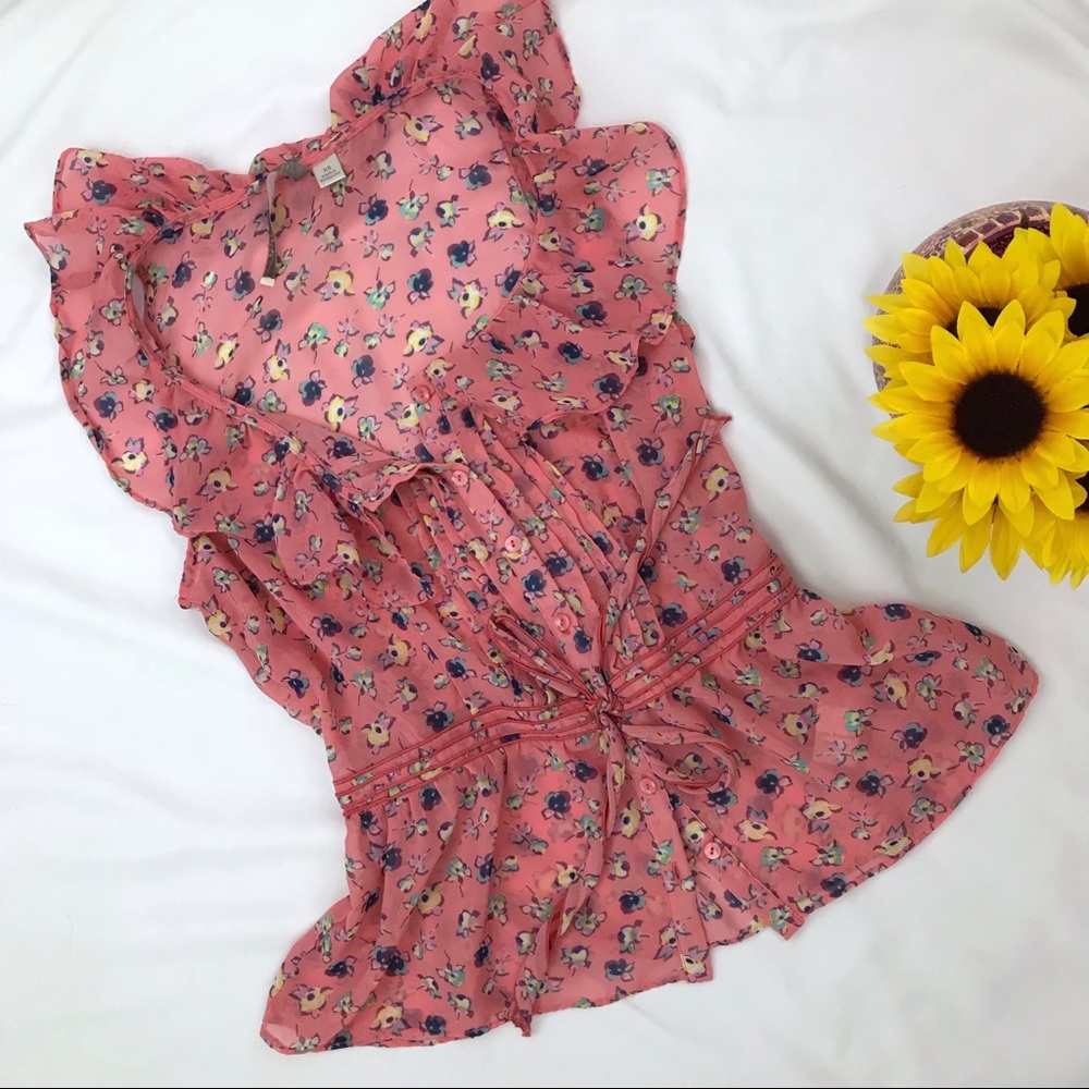 Pink floral Lauren Conrad Peplum Shirt, XS